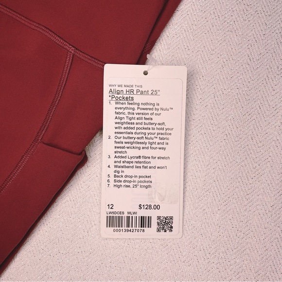 Lululemon Align High Rise Pants Leggings with Pockets Mulled Wine 12 Nwt - Picture 10 of 11